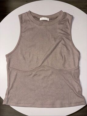 Miss Love Ribbed Crewneck Tank Top in Taupe